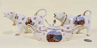 Sailboat and Lille souvenir cow creamers, mustard boat for Nice
