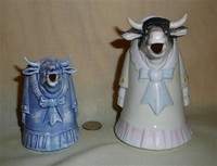 2 Schafer & Vater standing lady cow in dress creamers