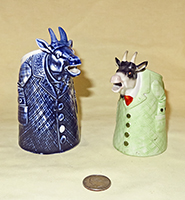 S&V Goat in green coat and a blue goat creamer