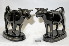 Two Bat-eared Jackfield cow creamers