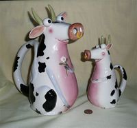 Bee Happy by Claire Mackie cow caricature pitcher and creamer