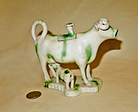 Green & White Whieldon cow creamer, side