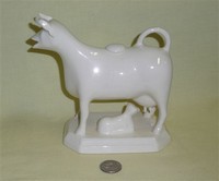 Leedsware classic creamware whire cow creamer with calf