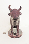 Unusually shaped Rockingham glaze cow creamer, front 