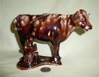 Tortoiseshell Whieldon cow creamer with milkmaid